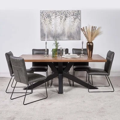 Woods Furniture Soho Dining Table 200cm and 6 Hardy Dining Chairs - Grey