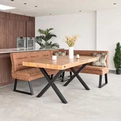 Woods Furniture Urban 140-180cm Extending Dining Table with Industrial Corner Bench in Tan