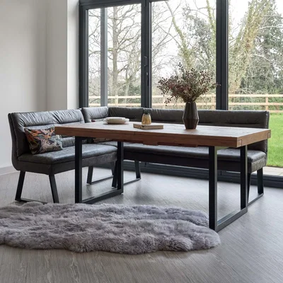 Woods Furniture Adelaide 180-240cm Extending Dining Table with Industrial Corner Bench in Grey