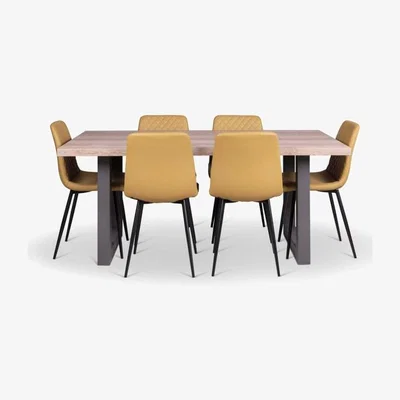 Woods Furniture Burton Dining Table 180cm Ripley Chairs x6 Mustard