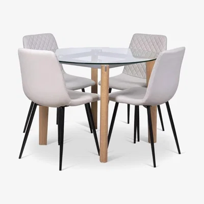 Woods Furniture Lutina Round Glass Dining Table Ripley Chairs x4 Chalk