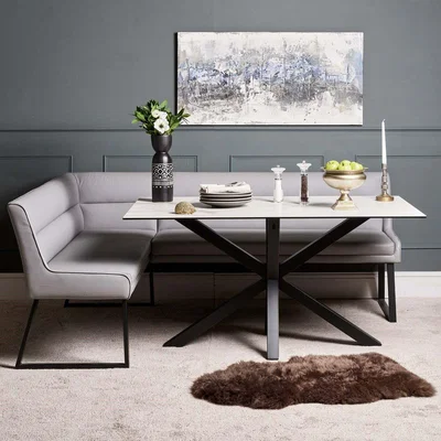 Woods Furniture Eastcote White 150cm Dining Table and Paulo Corner Bench RHF - Grey