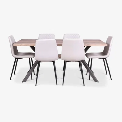 Woods Furniture Kamala Dining Table 180cm Ripley Chairs x6 Chalk
