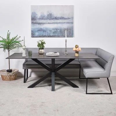 Woods Furniture Eastcote Black 200cm Dining Table and Paulo Corner Bench - Grey