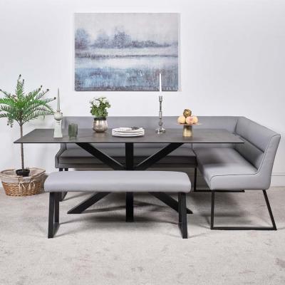 Woods Furniture Eastcote Black 200cm Dining Table and Paulo Corner Bench Paulo Low Bench - Grey