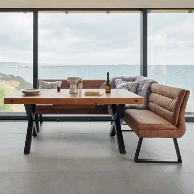 Woods Furniture Urban 180-240cm Extending Dining Table with Industrial Corner Bench in Tan