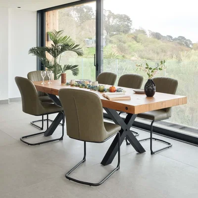 Woods Furniture Urban 180-240cm Extending Dining Table with 6 Firenza Chairs in Green