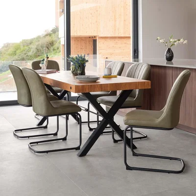 Woods Furniture Urban 180cm Dining Table with 6 Firenza Chairs in Green