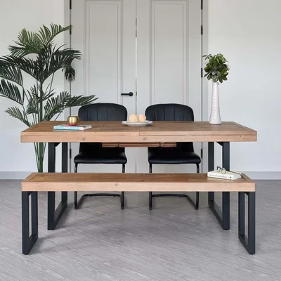 Woods Furniture Adelaide 180-240cm Extending Dining Table with 2 Firenza Chairs in Black and Adelaide 155cm Bench