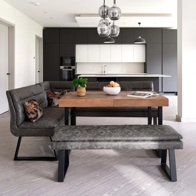 Woods Furniture Adelaide 140-180cm Extending Dining Table with Industrial Corner Bench in Grey with Flat Bench 138cm
