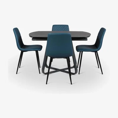 Woods Furniture Palermo Motion Dining Table Ripley Chairs x4 Teal