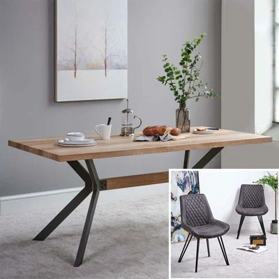 Woods Furniture Kamala Dining Table 180cm and 6 Finnick Dining Chairs - Dark Grey