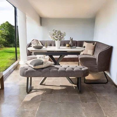 Woods Furniture Toscana White Motion Dining Table with Frampton Corner and Low Bench in Anthracite - Left Hand Facing
