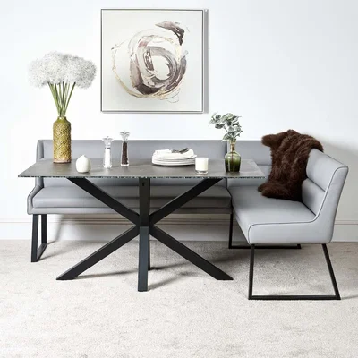 Woods Furniture Eastcote Black 150cm Dining Table and Paulo Corner Bench LHF - Grey