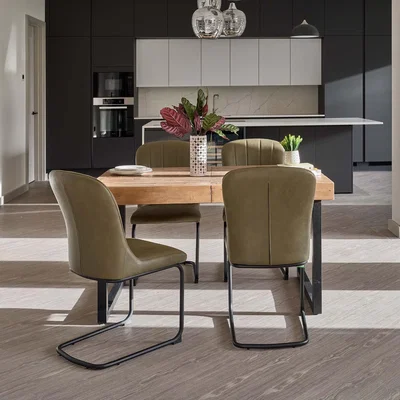 Woods Furniture Adelaide 140-180cm Extending Dining Table with 4 Firenza Chairs in Olive