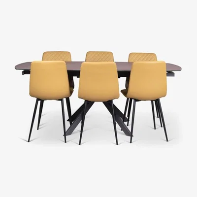 Woods Furniture Paulo Motion Dining Table Ripley Chairs x6 Mustard