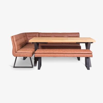 Woods Furniture Industrial Oak Dining Table 190cm Corner Bench Ripley x2 Tan