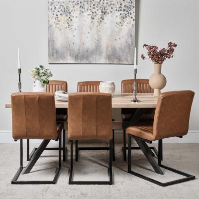 Woods Furniture Kamala 180cm Dining Table and 6 Vintage Dining Chairs - Tan