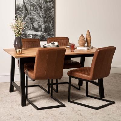 Woods Furniture Bromley 160cm Dining Table and 4 Vintage Dining Chairs - Tan