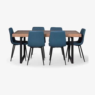 Woods Furniture Adelaide Dining Table 180cm Ripley Chairs x6 Teal