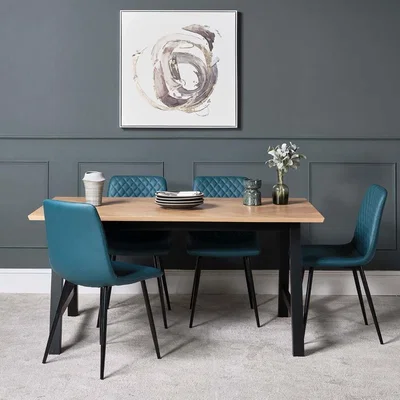 Woods Furniture Bromley Dining Table 160cm and 4 Ripley Dining Chairs - Teal
