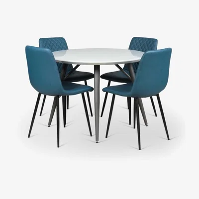 Woods Furniture Logan Round Dining Table Ripley Chairs x4 Teal
