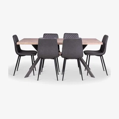 Woods Furniture Kamala Dining Table 180cm Ripley Chairs x6 Grey