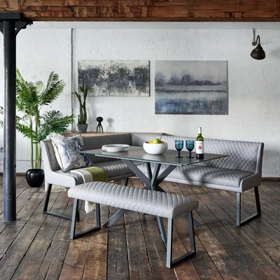 Woods Furniture Dante Dark Grey 135cm Dining Table with Corner Bench RHF and Low Bench