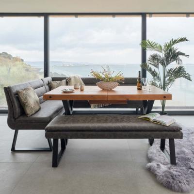 Woods Furniture Urban 180-240cm Extending Dining Table with Industrial Corner Bench and Low Bench in Grey