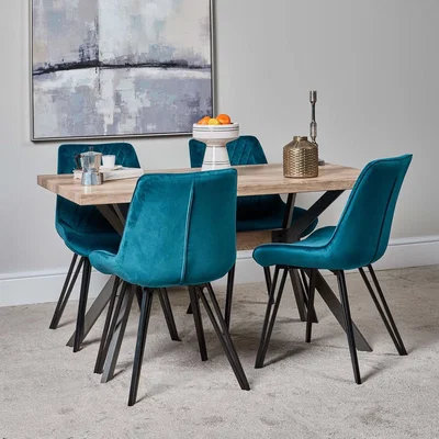 Woods Furniture Kamala 140cm Dining Table and 4 Chase Dining Chairs - Teal
