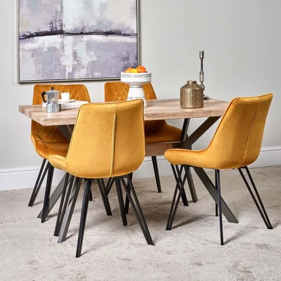 Woods Furniture Kamala 140cm Dining Table and 4 Chase Dining Chairs - Gold