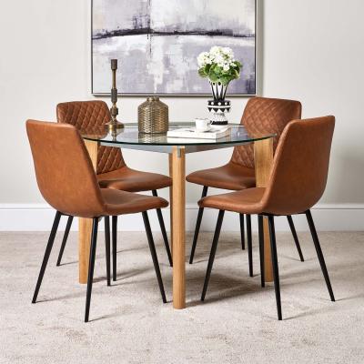 Woods Furniture Lutina 100cm Glass Dining Table and 4 Ripley Dining Chairs - Tan
