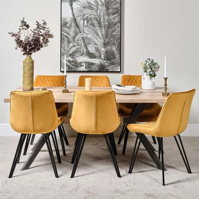 Woods Furniture Kamala 180cm Dining Table and 6 Chase Dining Chairs - Gold