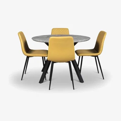 Woods Furniture Rocca Round Dining Table Ripley Chairs x4 Mustard