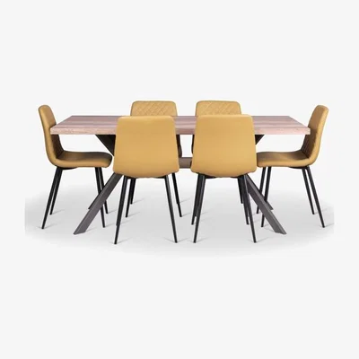 Woods Furniture Kamala Dining Table 180cm Ripley Chairs x6 Mustard