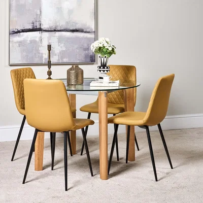 Woods Furniture Lutina 100cm Glass Dining Table and 4 Ripley Dining Chairs - Mustard