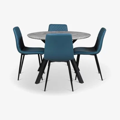 Woods Furniture Rocca Round Dining Table Ripley Chairs x4 Teal