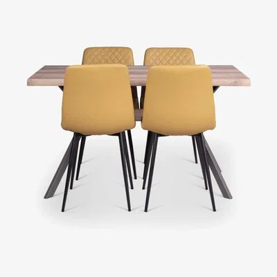 Woods Furniture Kamala Dining Table 140cm Ripley Chairs x4 Mustard
