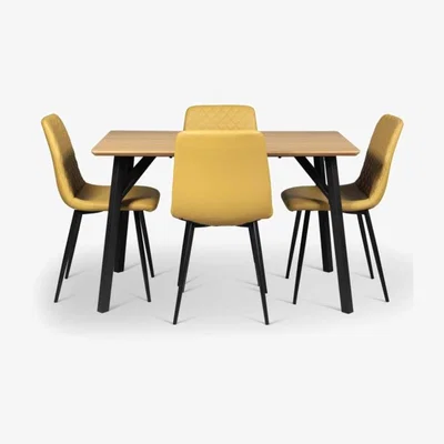 Woods Furniture Lutina Dining Table 120cm Ripley Chairs x4 Mustard