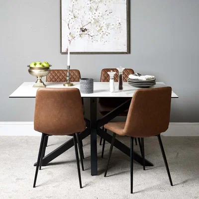 Woods Furniture Eastcote White 150cm Dining Table and 4x Ripley Dining Chairs Tan