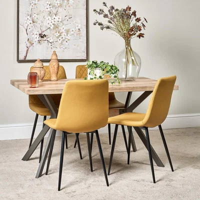 Woods Furniture Kamala 140cm Dining Table and 4 Ripley Dining Chairs - Mustard