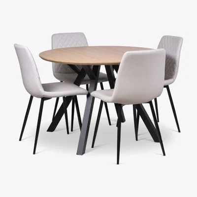 Woods Furniture Lutina Round Dining Table Ripley Chairs x4 Chalk