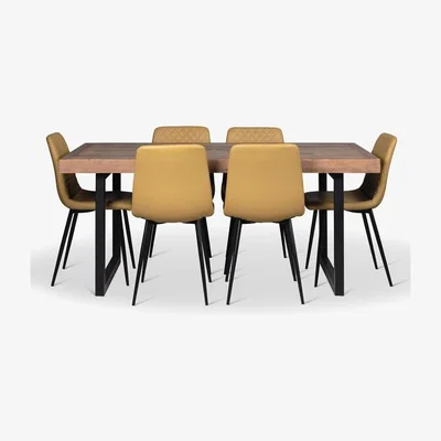 Woods Furniture Adelaide Dining Table 180cm Ripley Chairs x6 Mustard