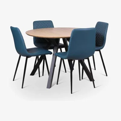 Woods Furniture Lutina Round Dining Table Ripley Chairs x4 Teal