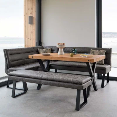 Woods Furniture Urban 150cm Dining Table with Industrial Corner Bench and Low Bench in Grey