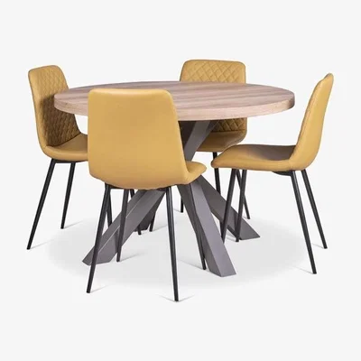 Woods Furniture Ridley Round Dining Table Ripley Chairs x4 Mustard