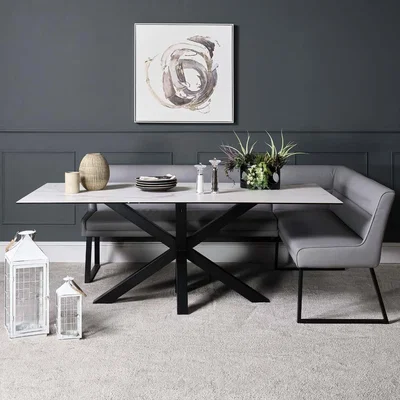 Woods Furniture Eastcote White 200cm Dining Table and Paulo Corner Bench - Grey