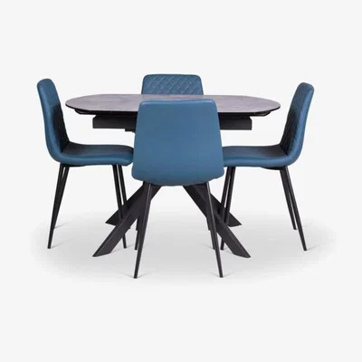 Woods Furniture Rocca Motion Dining Table Ripley Chairs x4 Teal