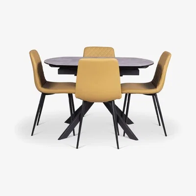 Woods Furniture Rocca Motion Dining Table Ripley Chairs x4 Mustard