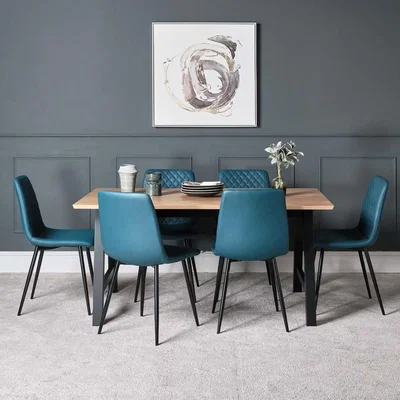 Woods Furniture Bromley Dining Table 160cm and 6 Ripley Dining Chairs - Teal